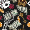 Casino and money vintage seamless pattern