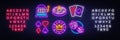 Casino neon collection vector icons. Casino Emblems and Labels, Bright Neon Sign, Slot Machine, Roulette, Poker, Dice Royalty Free Stock Photo