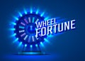 Casino neon colorful fortune wheel. blue background.