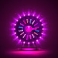 Casino neon colorful fortune wheel. purple background.