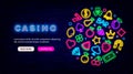 Casino neon landing page template with circle layout. Jackpot concept. Gambling online design. Vector illustration Royalty Free Stock Photo