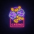 Casino is a neon sign. Neon logo, emblem gambling, bright banner, neon casino advertising for your projects. Night light Royalty Free Stock Photo