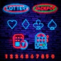 Casino is a neon sign. Neon logo, emblem gambling, bright banner, neon casino advertising for your projects. Night light billboard Royalty Free Stock Photo