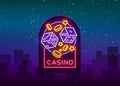 Casino is a neon sign. Neon logo, emblem gambling, bright banner, neon casino advertising for your projects. Night light Royalty Free Stock Photo