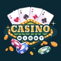 Casino night illustration with playing cards, poker chips and gold coins Royalty Free Stock Photo