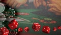 Casino Online Gambling Banner and Vegas Games Background, dice, poker cards, roulette, copy space, digital, banner, website Royalty Free Stock Photo