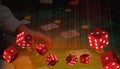 Casino Online Gambling Banner and Vegas Games Background with poker cards and dices on Banner Backdrop, copy space, digital Royalty Free Stock Photo