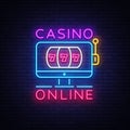 Casino Online neon sign vector. Casino Design template neon sign, light banner, neon signboard, modern trend design Royalty Free Stock Photo