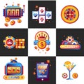 Casino online promo emblems with gambling equipment set Royalty Free Stock Photo