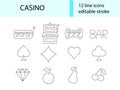 Casino outline icons collection. Lottery and slot machine signs set. Poker cards. Isolated vector stock illustration Royalty Free Stock Photo