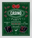 Casino party invitation with decorative elements. Gambling symbols