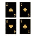 Casino player cards set. Poker club game. Player cards sets deck spread 4 aces royal. Vector illustration Royalty Free Stock Photo