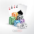 Casino playing cards and chips with dice vector background