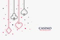 Casino playing cards line symbols on white background