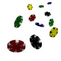 Casino poker background. Falling chips concept, isolated on whit Royalty Free Stock Photo