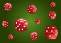 Casino poker classic green background. Falling red dice, isolated. Game concept. Vector illustration Royalty Free Stock Photo