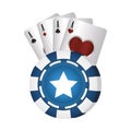 casino poker blue chip and aces cards Royalty Free Stock Photo