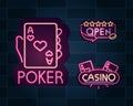 Casino, poker card, billboard or banner gambling neon sign