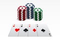 Casino and poker chips in combination with four aces. Vector illustration Royalty Free Stock Photo