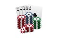 Casino and poker chips combined with a Royal Flush hand. Vector illustration Royalty Free Stock Photo