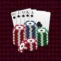 Casino and poker chips combined with a Royal Flush hand. Can be used as a logo, banner, background. Vector illustration in a Royalty Free Stock Photo