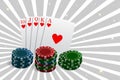 Casino and poker chips combined with a Royal Flush hand. Vector illustration. Can be used as a flyer, poster or advertisement Royalty Free Stock Photo