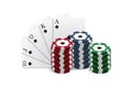 Casino and poker chips combined with a Royal Flush hand Royalty Free Stock Photo