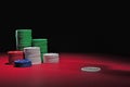 Casino poker chips and dealer