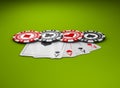 Casino Poker Chips with four aces. Casino Games 3D Illustration