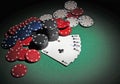 Casino poker chips with royal flush Royalty Free Stock Photo