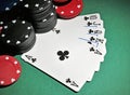 Casino poker chips with royal flush