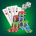 Casino Poker Design Vector. Poker Cards, Chips, Playing Gambling Cards. Lucky Night VIP Winner Concept. Illustration Royalty Free Stock Photo