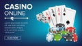 Casino Poker Design Vector. Success Winner Royal Casino Poster. Poker Cards, Chips, Playing Gambling Cards. Realistic Royalty Free Stock Photo