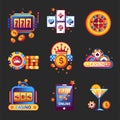 Casino poker game logos templates for online internet gambling bets advertising.