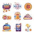 Casino poker gambling game vector icons