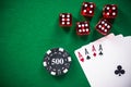 Casino poker games related items on green table