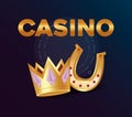 Casino poker golden crown and horseshoe Royalty Free Stock Photo