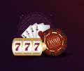 Casino poker jackpot machine game chip and cards Royalty Free Stock Photo