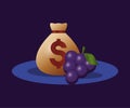 Casino poker money bag and grapes