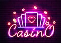 Casino poker signs. Neon logos slot machine gambling emblem, the bright banner neon casino for your projects. Night light Royalty Free Stock Photo