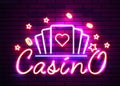 Casino poker signs. Neon logos slot machine gambling emblem, the bright banner neon casino for your projects. Night