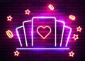 Casino poker signs. Neon logos slot machine gambling emblem, the bright banner neon casino for your projects. Night light Royalty Free Stock Photo