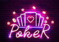 Casino poker signs. Neon logos slot machine gambling emblem, the bright banner neon casino for your projects. Night light Royalty Free Stock Photo