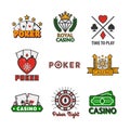 Casino poker vector icons templates of chips and gamble cards for online internet game Royalty Free Stock Photo