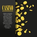 Casino Poster Background or Flyer with Golden Money Coins. Royalty Free Stock Photo