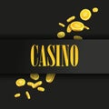 Casino Poster Background or Flyer with Golden Money Coins. Royalty Free Stock Photo