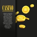 Casino Poster Background or Flyer with Golden Money Coins. Royalty Free Stock Photo