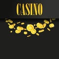 Casino Poster Background or Flyer with Golden Money Coins. Royalty Free Stock Photo