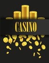 Casino Poster Background or Flyer with Golden Money Coins. Royalty Free Stock Photo