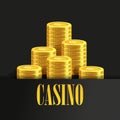 Casino Poster Background or Flyer with Golden Money Coins. Royalty Free Stock Photo